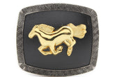 Shiny Gold Horse Black Rectangular Metal Belt Buckle